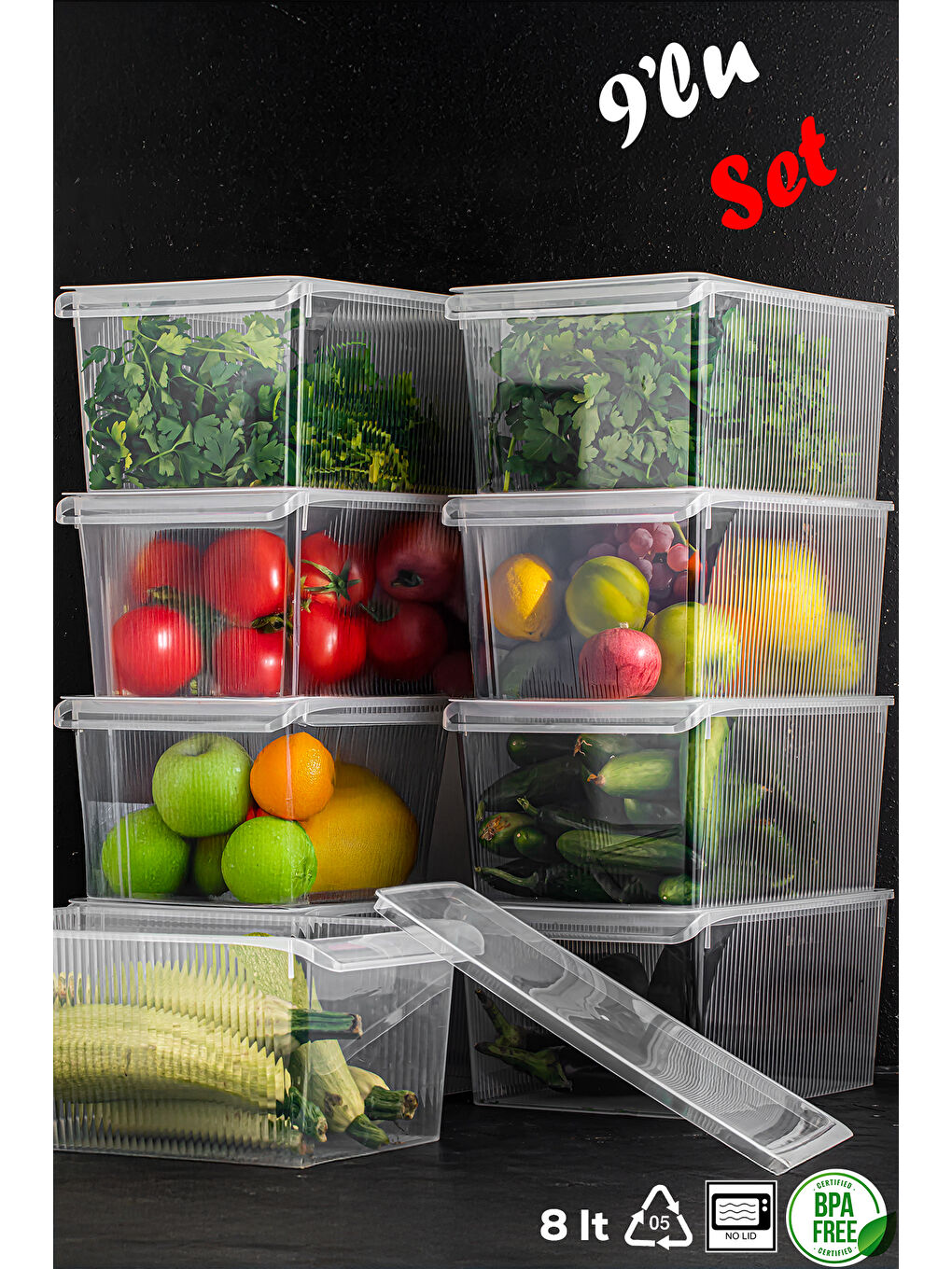 Beyaz 185 9 Adet Kapaklı Dolap İçi ve Buzdolabı İçi Düzenleyici Banyo Mutfak Organizeri 8 Litre-1