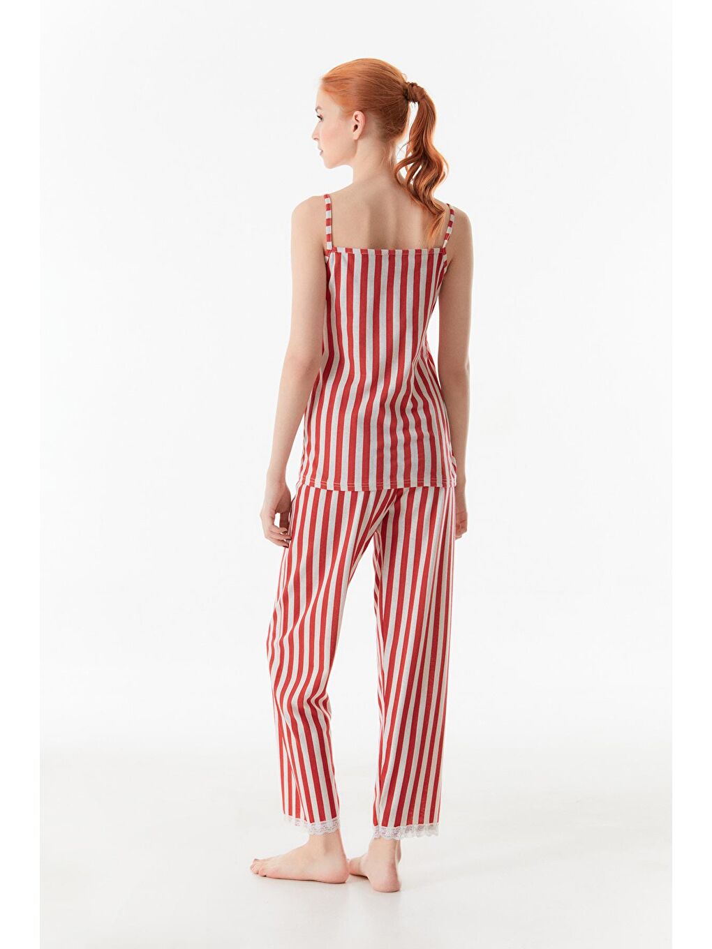 Kırmızı Çizgili İp Askılı Pijama Takımı-3