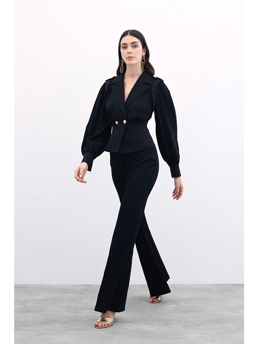 Kruvaze Kısa Ceket - Siyah-2