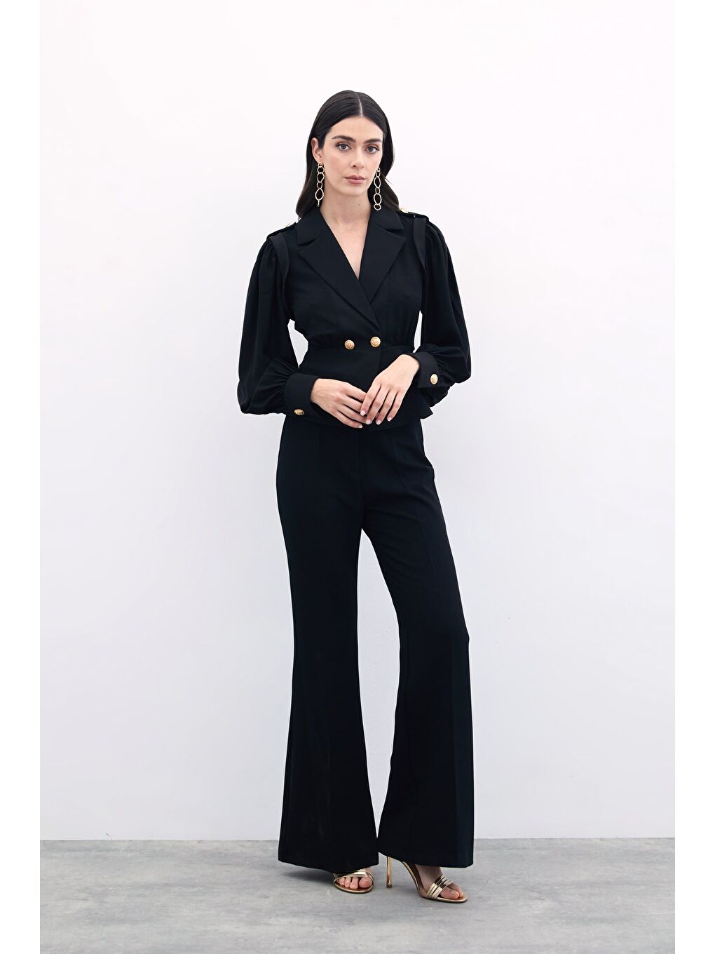 Kruvaze Kısa Ceket - Siyah-6