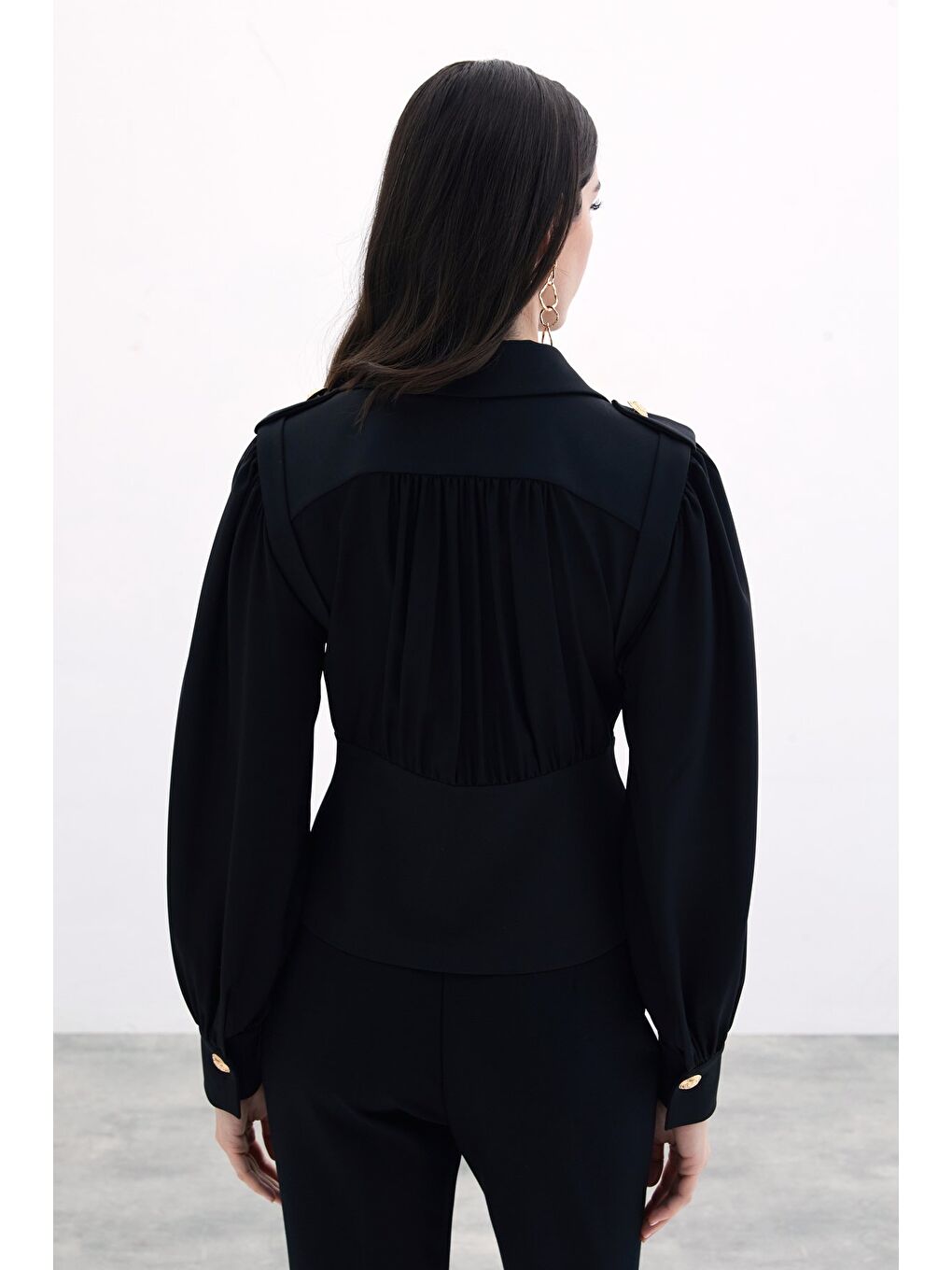 Kruvaze Kısa Ceket - Siyah-7