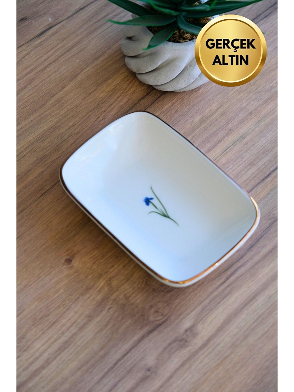 Karışık Porselen Natura İris Altın Yaldızlı Dikdörtgen Kayık Tabak 14X9,8cm 6 lı-2