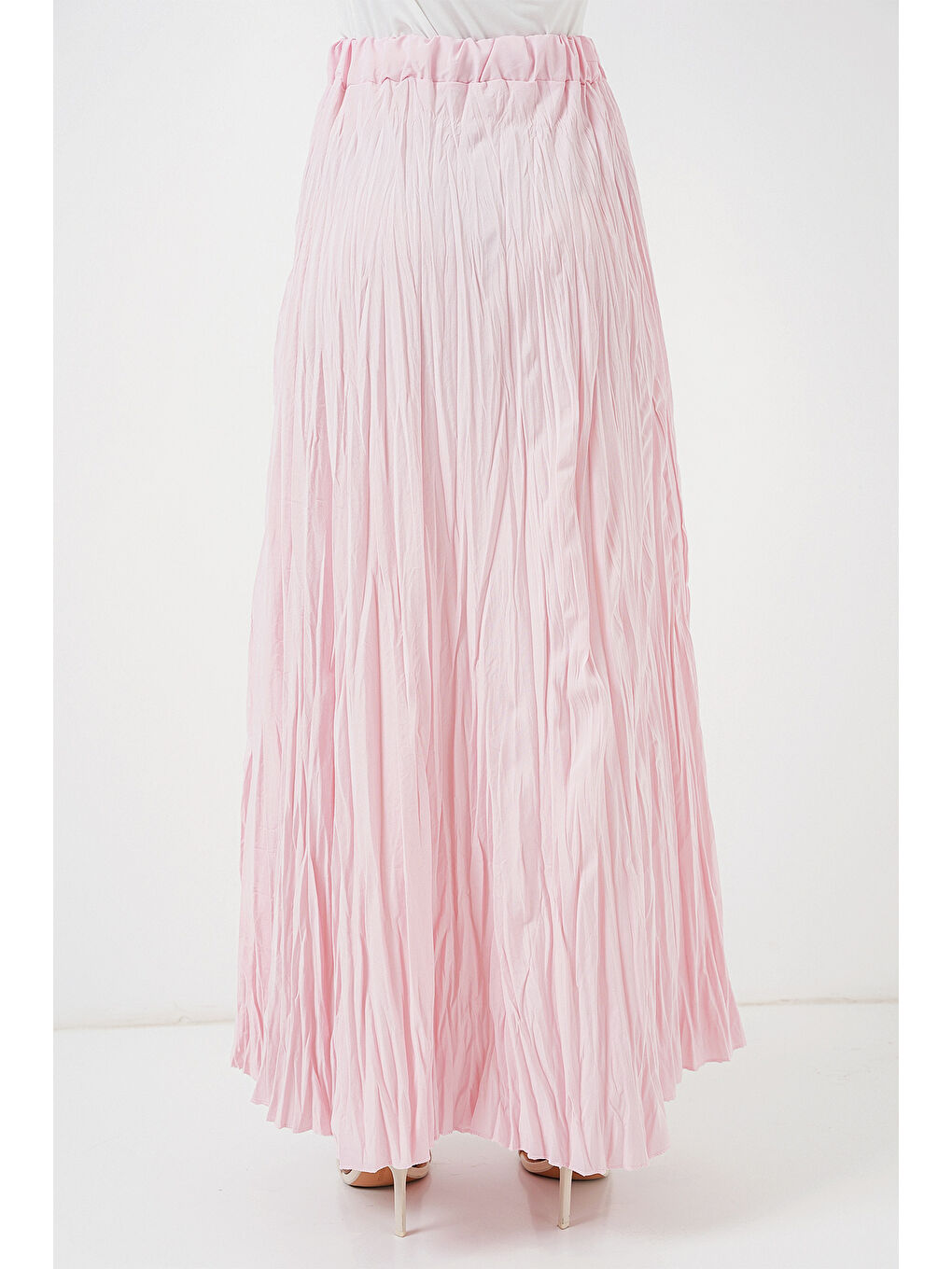 Pembe Kadın Uzun Kırışık Etek 8042 - Pudra-5