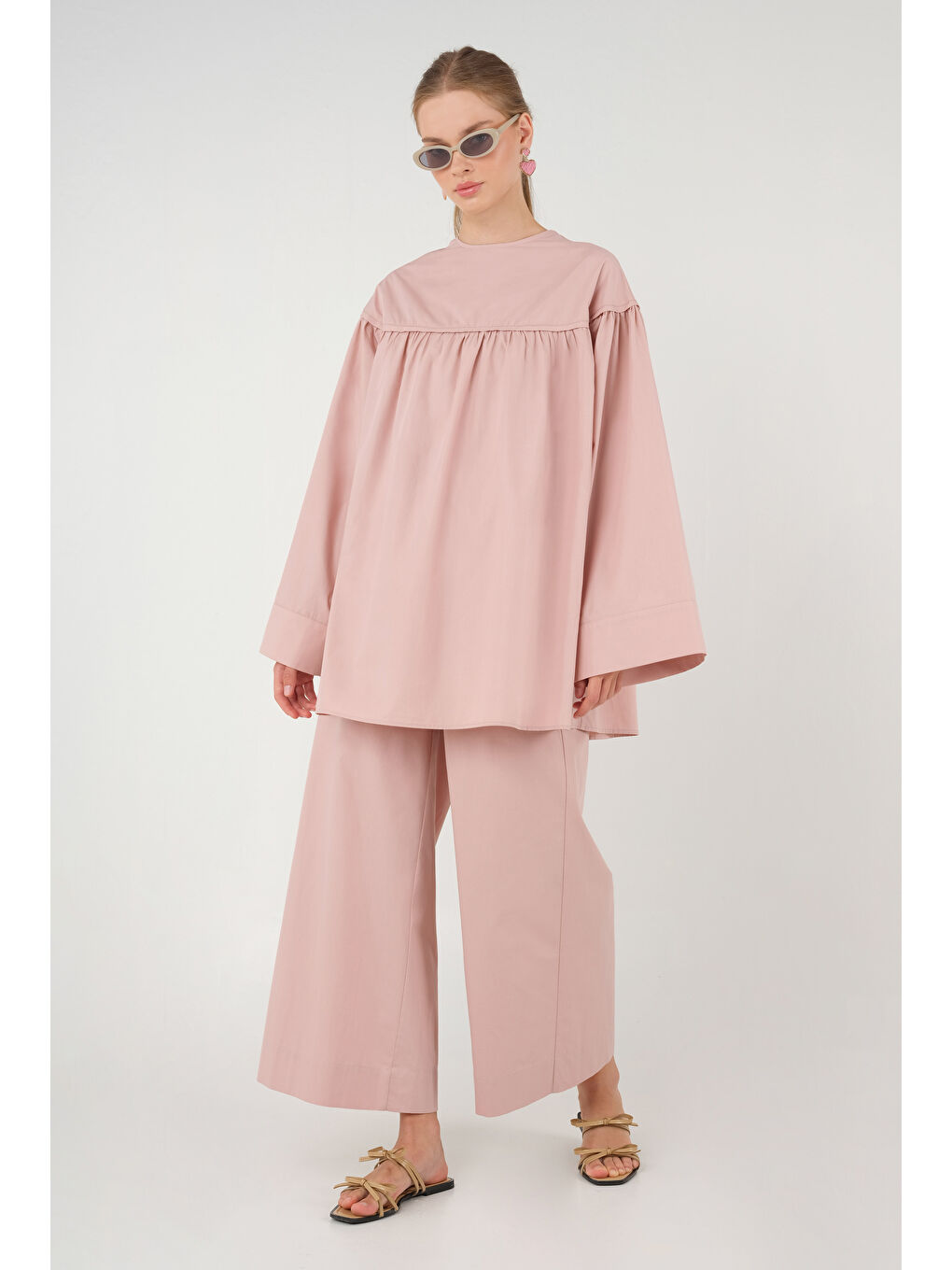 Poplin Bol Paça Pantolon Soft Pembe