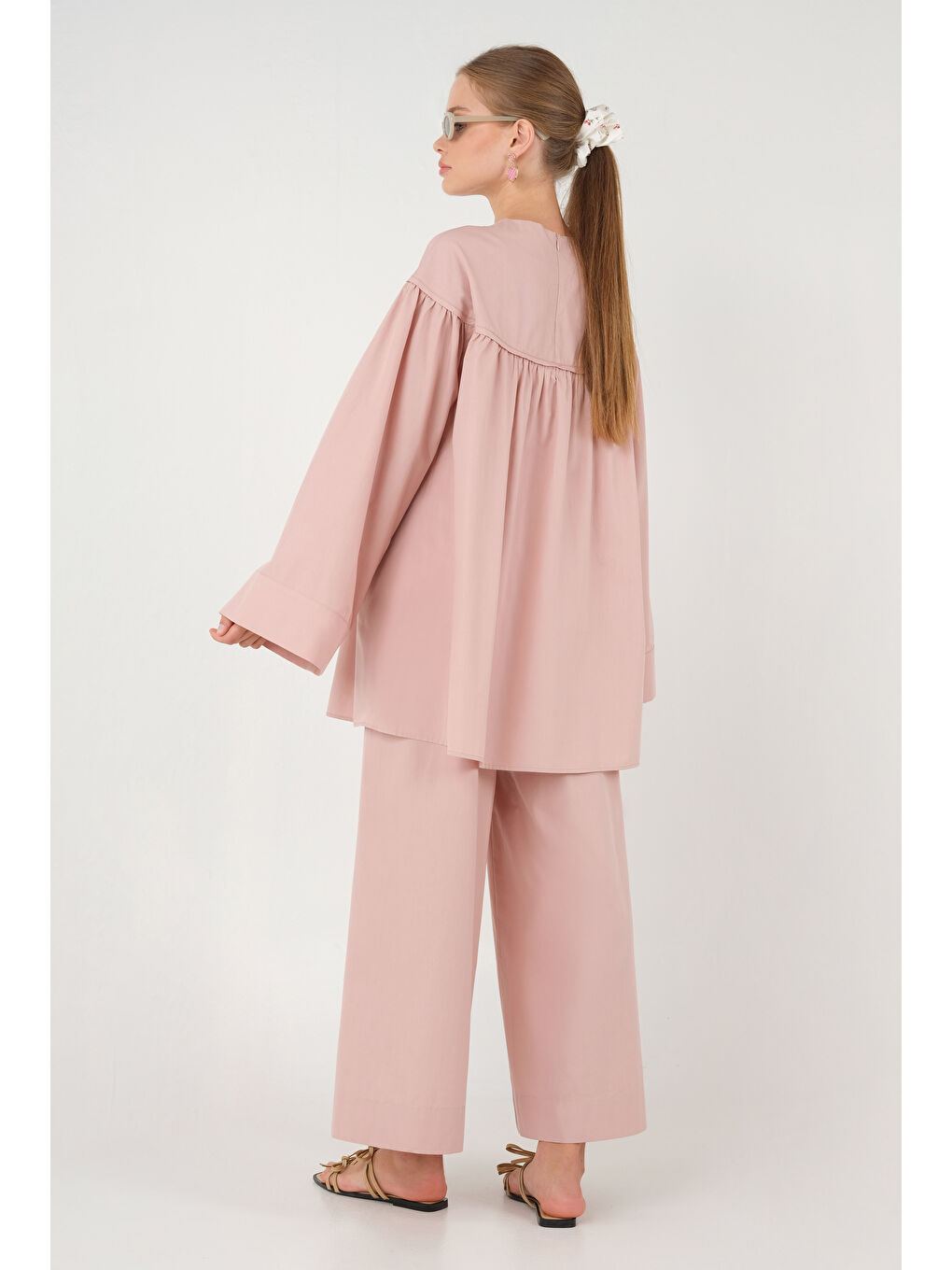 Poplin Bol Paça Pantolon Soft Pembe-3