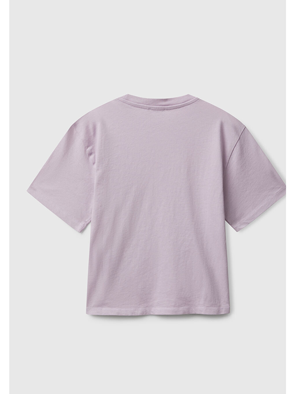 Kız Çocuk Lila Önü Baskılı Aplikeli Ribana Yakalı Relaxed Fit T-shirt-1