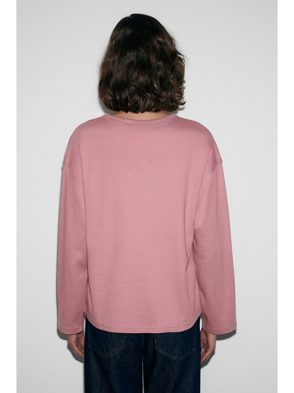Neat Kadın Organik Pamuklu Bisiklet Yaka Oversize Fit Uzun Kollu Pembe T-shirt-5