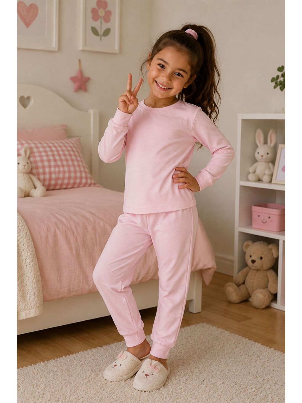 Pembe Soft Pink %100 Pamuk Basic Kız Çocuk Pijama Takımı-2