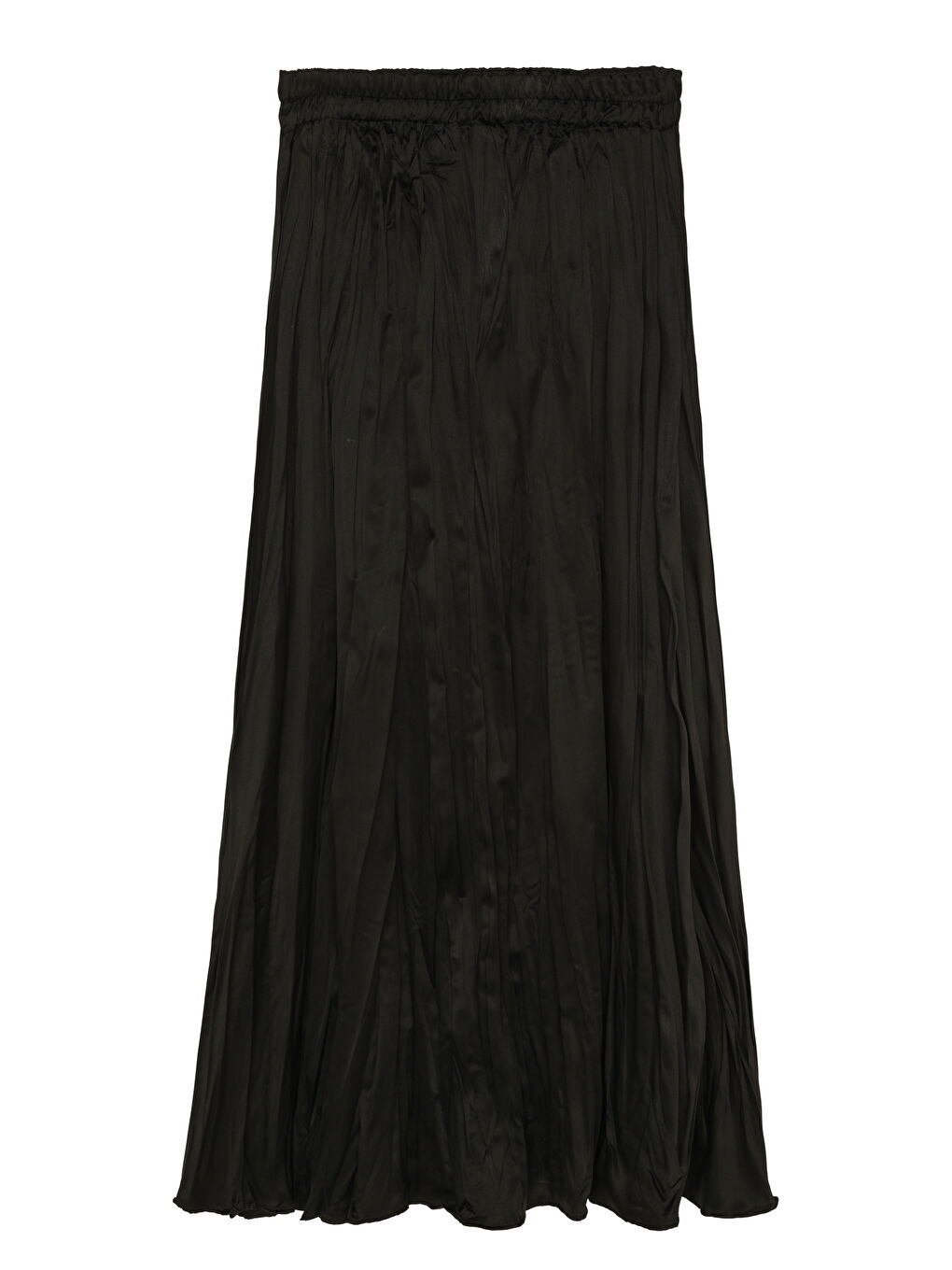 Beli Lastikli Pileli Midi Boy Etek Siyah-1