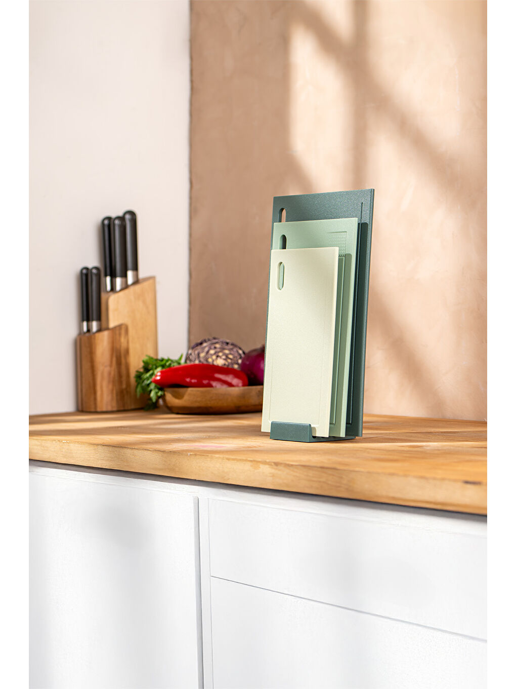 Yeşil Rustik 3'lü Plastik Kesme Tahtası Seti-1