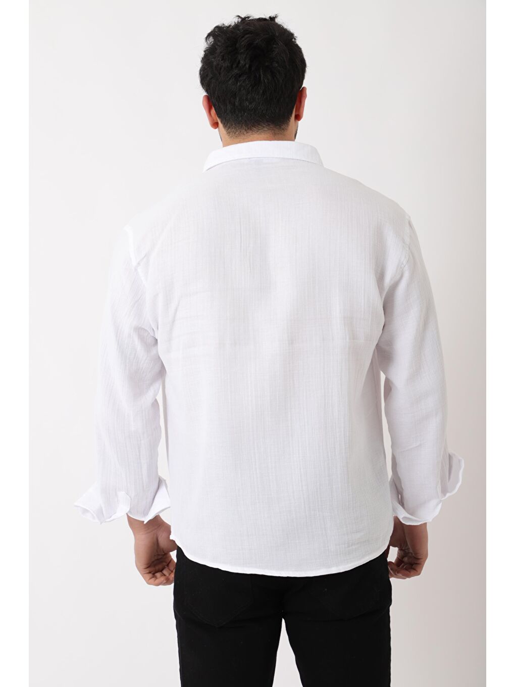Beyaz Uzun Kol Keten Gömlek BLD 7040_40368-4