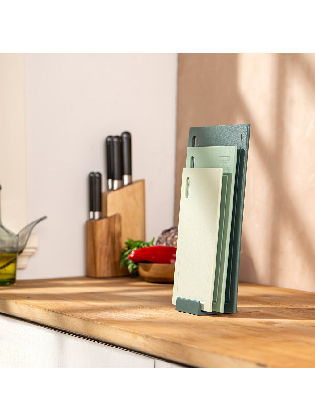 Yeşil Rustik 3'lü Plastik Kesme Tahtası Seti-2