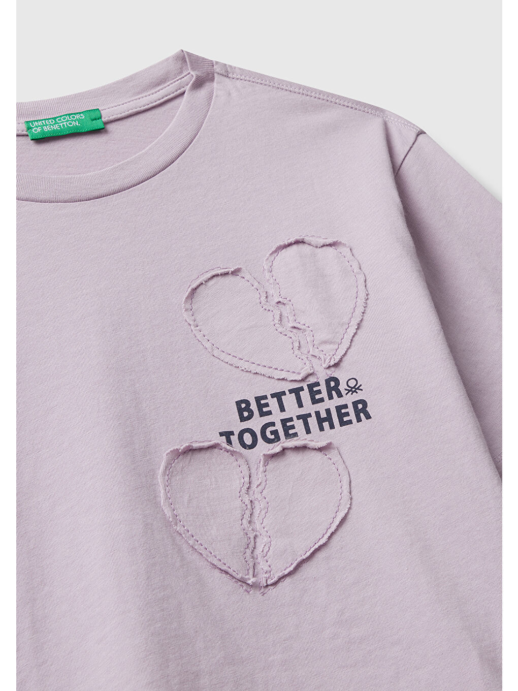 Kız Çocuk Lila Önü Baskılı Aplikeli Ribana Yakalı Relaxed Fit T-shirt-2