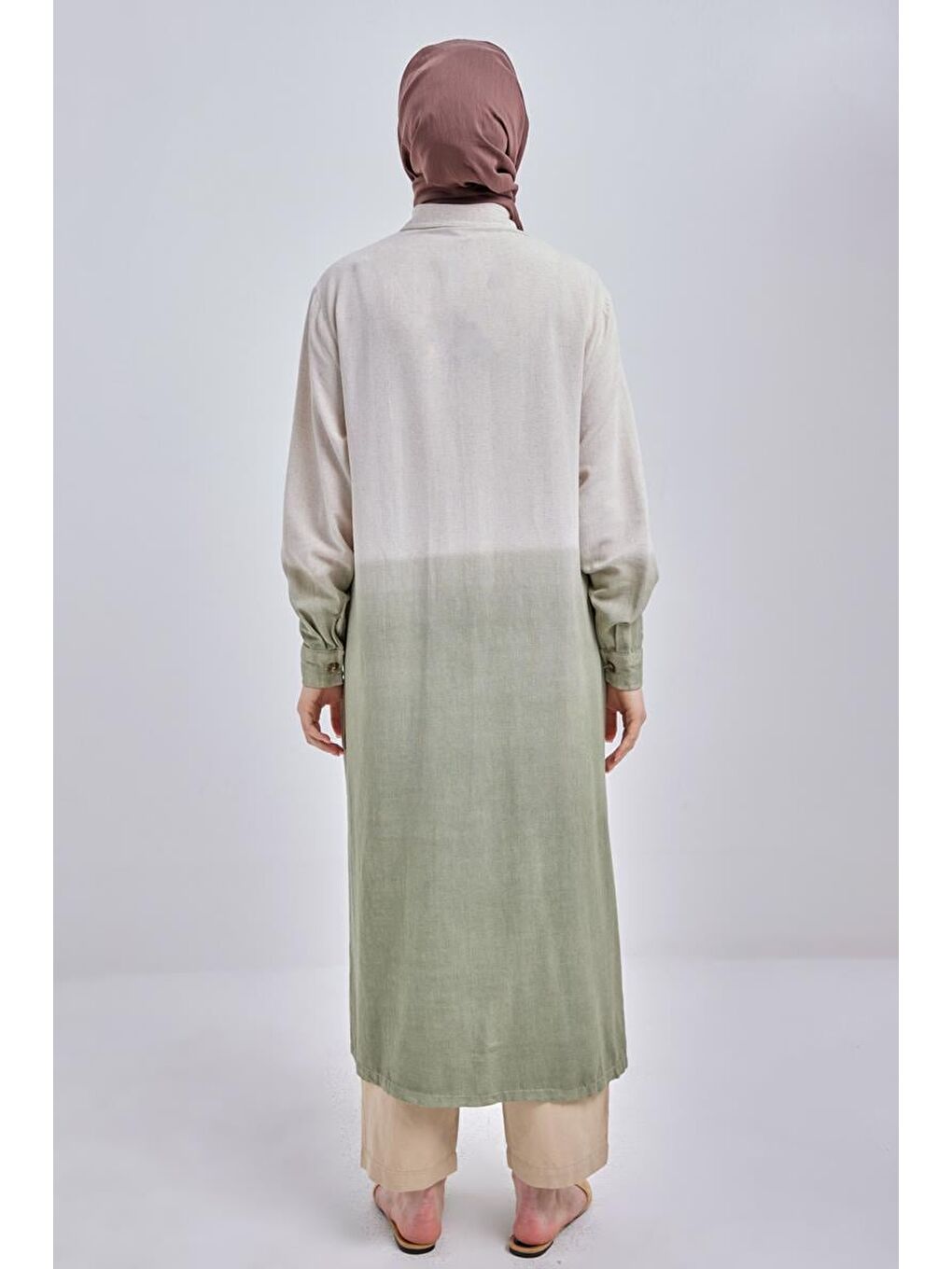 Yeşil Defne-Degrade Keten Gömlek Tunik-3