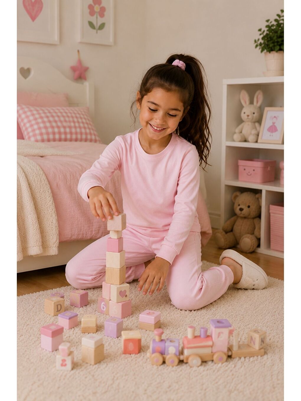 Pembe Soft Pink %100 Pamuk Basic Kız Çocuk Pijama Takımı-4