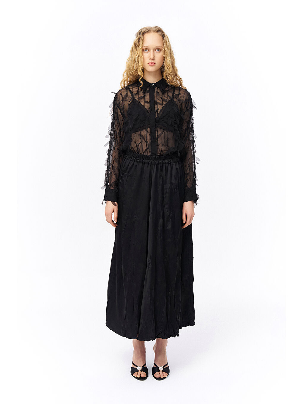 Beli Lastikli Pileli Midi Boy Etek Siyah-2