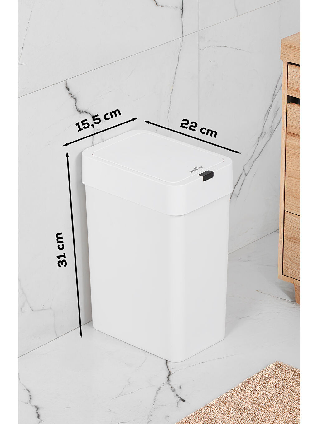 Beyaz Me-06 Hareket Sensörlü Sessiz Kapatma Çöp Kutusu Banyo Mutfak Banyo Çöp Kovası 2 adet AA Pil 9LT-5