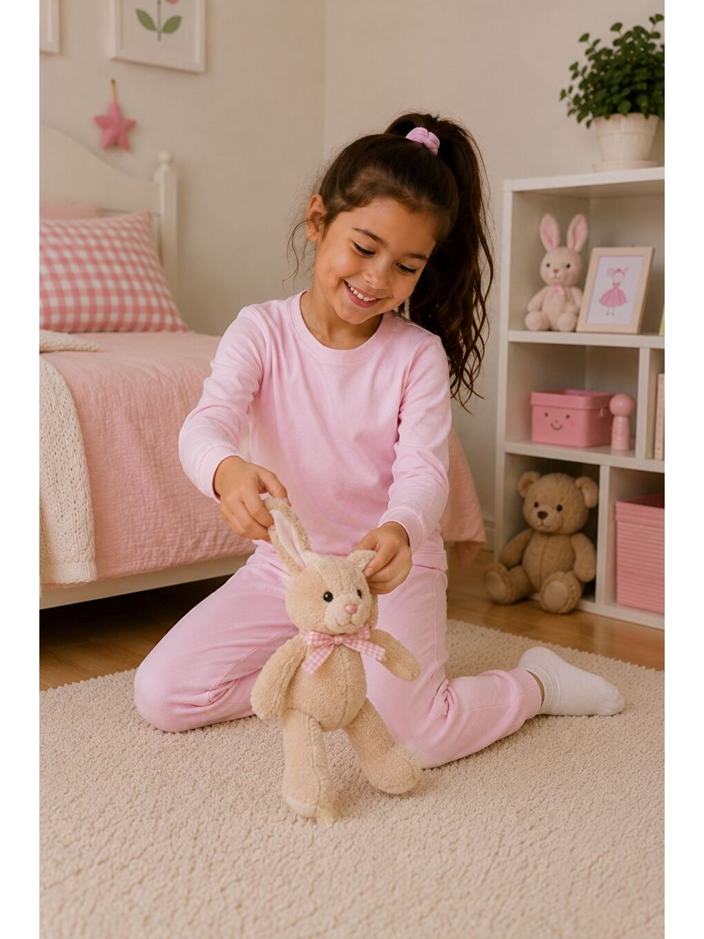 Pembe Soft Pink %100 Pamuk Basic Kız Çocuk Pijama Takımı-6