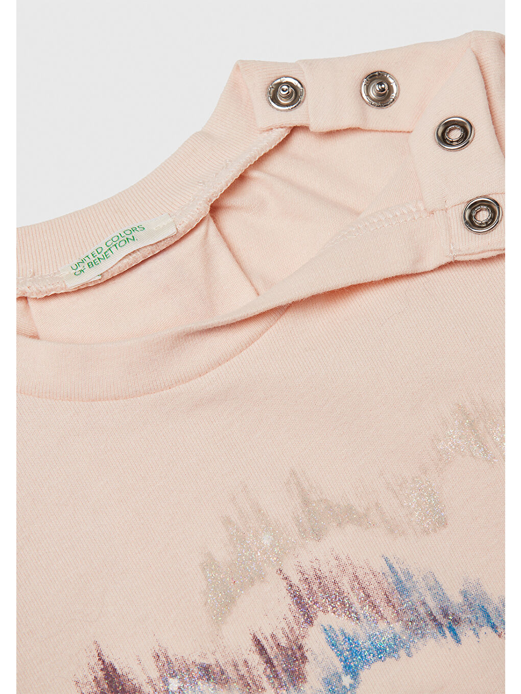 Bebek Toz Pembe Önü Baskılı Yıldız Simli Uzun Kollu T-shirt-2