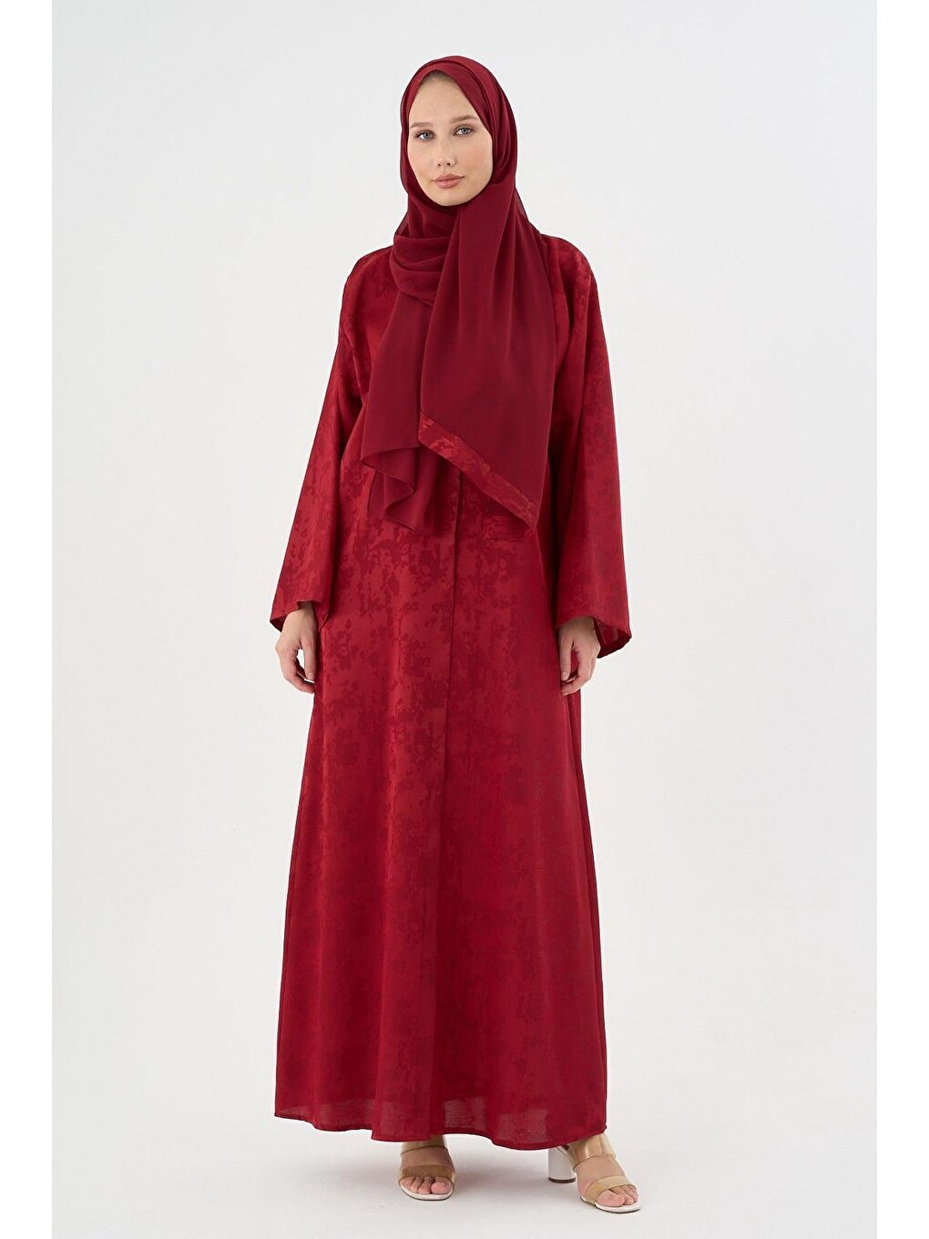 Bordo Kadın Sahar Luxe Abaya Ferace & Şal - Standart Beden-1