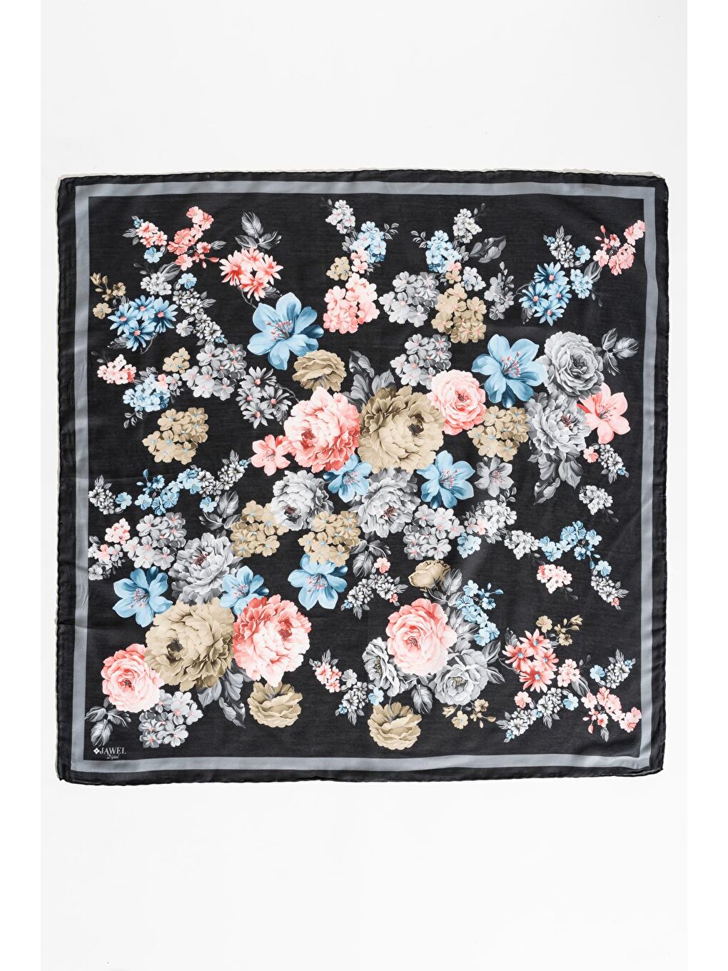 Siyah Kadın Tesettür Digital Baskılı Gül Desen Eşarp-4