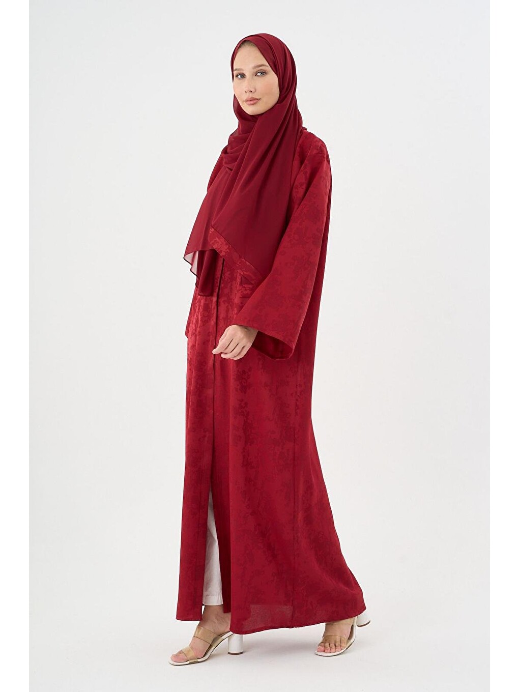 Bordo Kadın Sahar Luxe Abaya Ferace & Şal - Standart Beden-2