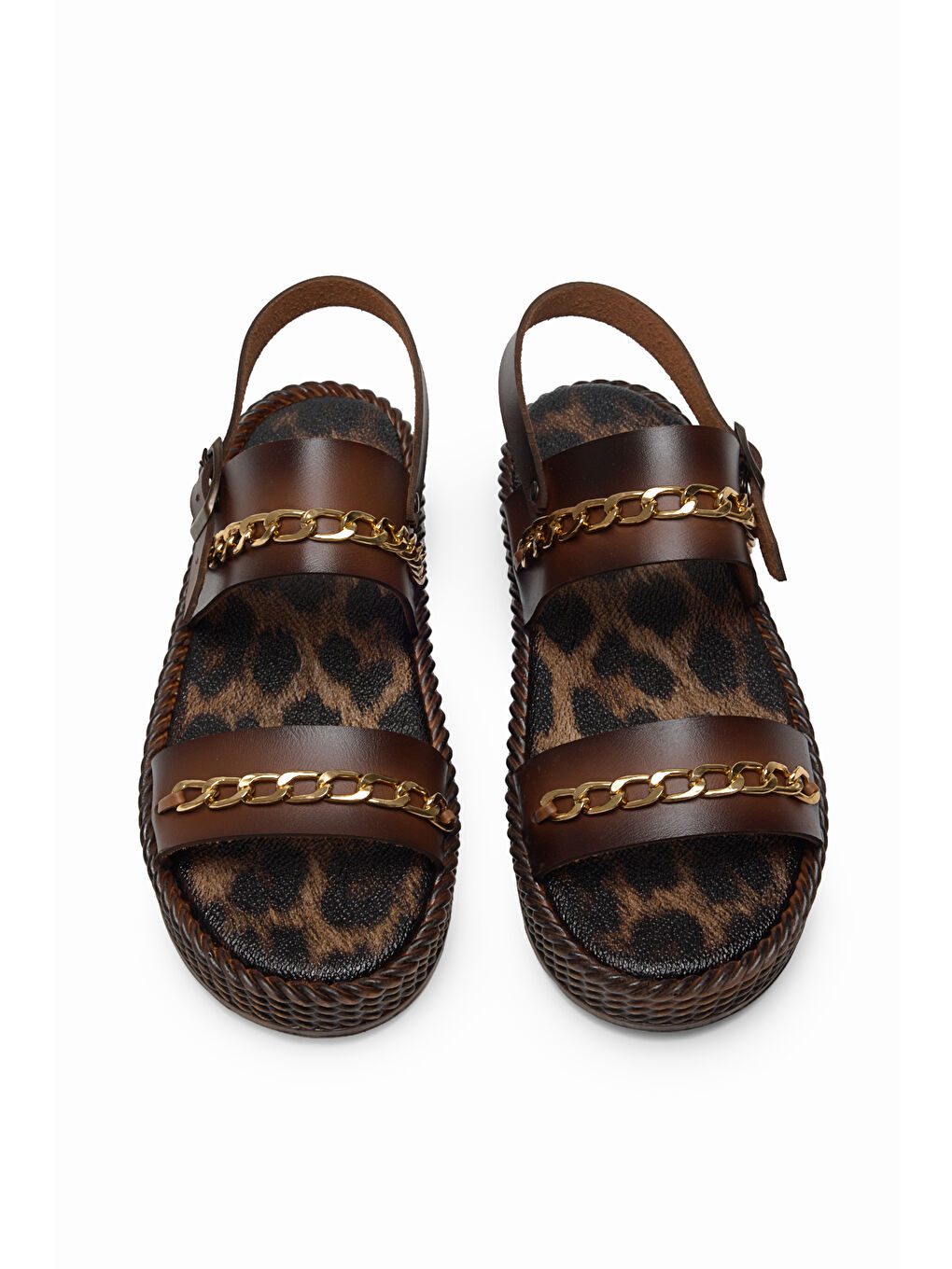 Kahverengi Kadın Taba Poli Taban Rahat Kalıp Tokalı Sandalet