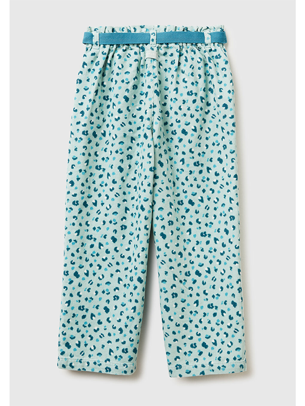 Kız Çocuk Mint Yeşili Tamamı Desenli Beli Ayarlanabilir İpli Kadife Pantolon-1