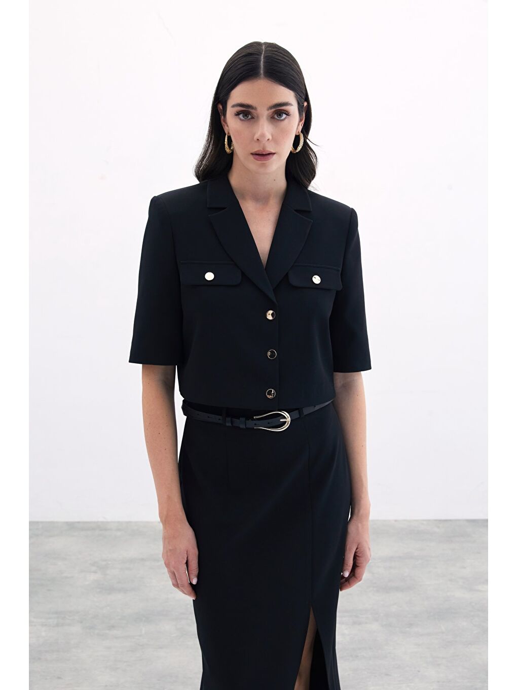 Kısa Kollu Ceket - Siyah-1