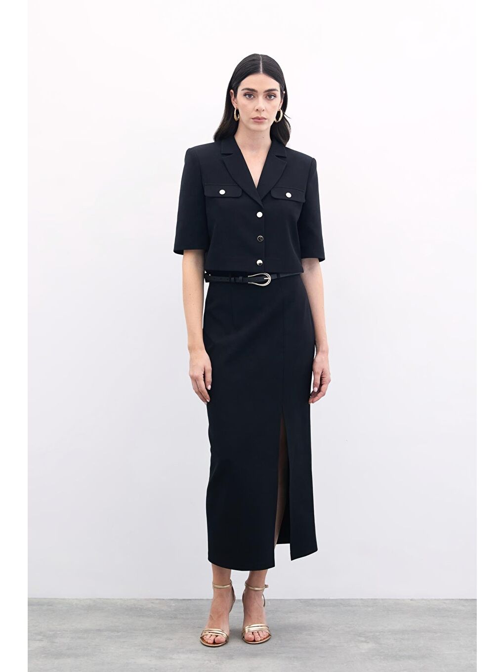 Kısa Kollu Ceket - Siyah-2