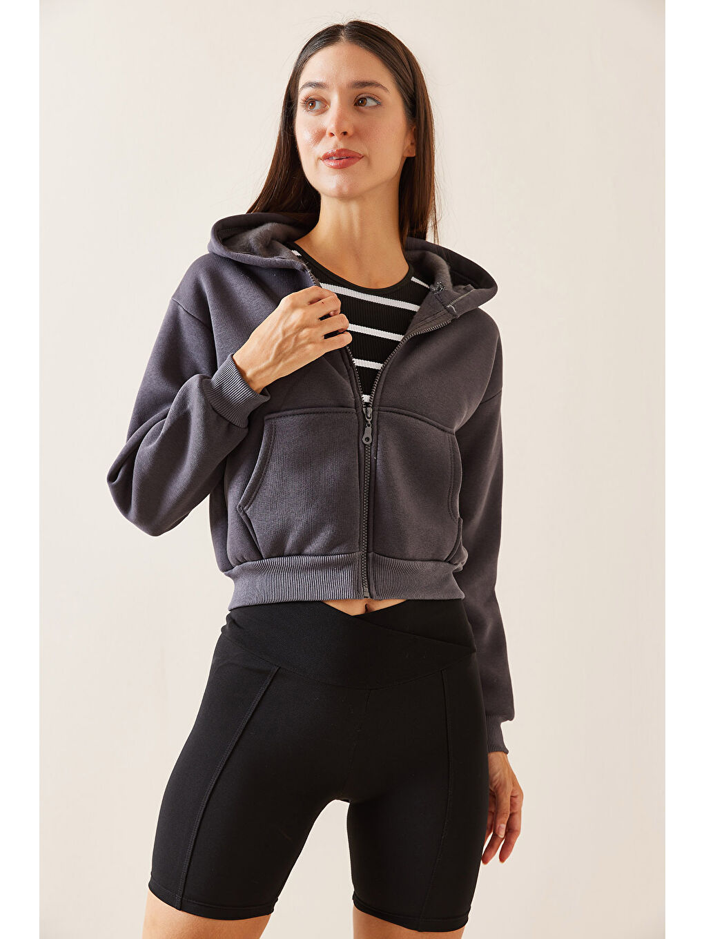 XHAN Antrasit Kapüşonlu   Cepli Sweatshirt 5YXK8 48909 36 - 4