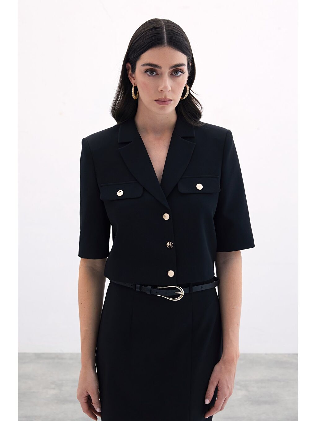 Kısa Kollu Ceket - Siyah-3