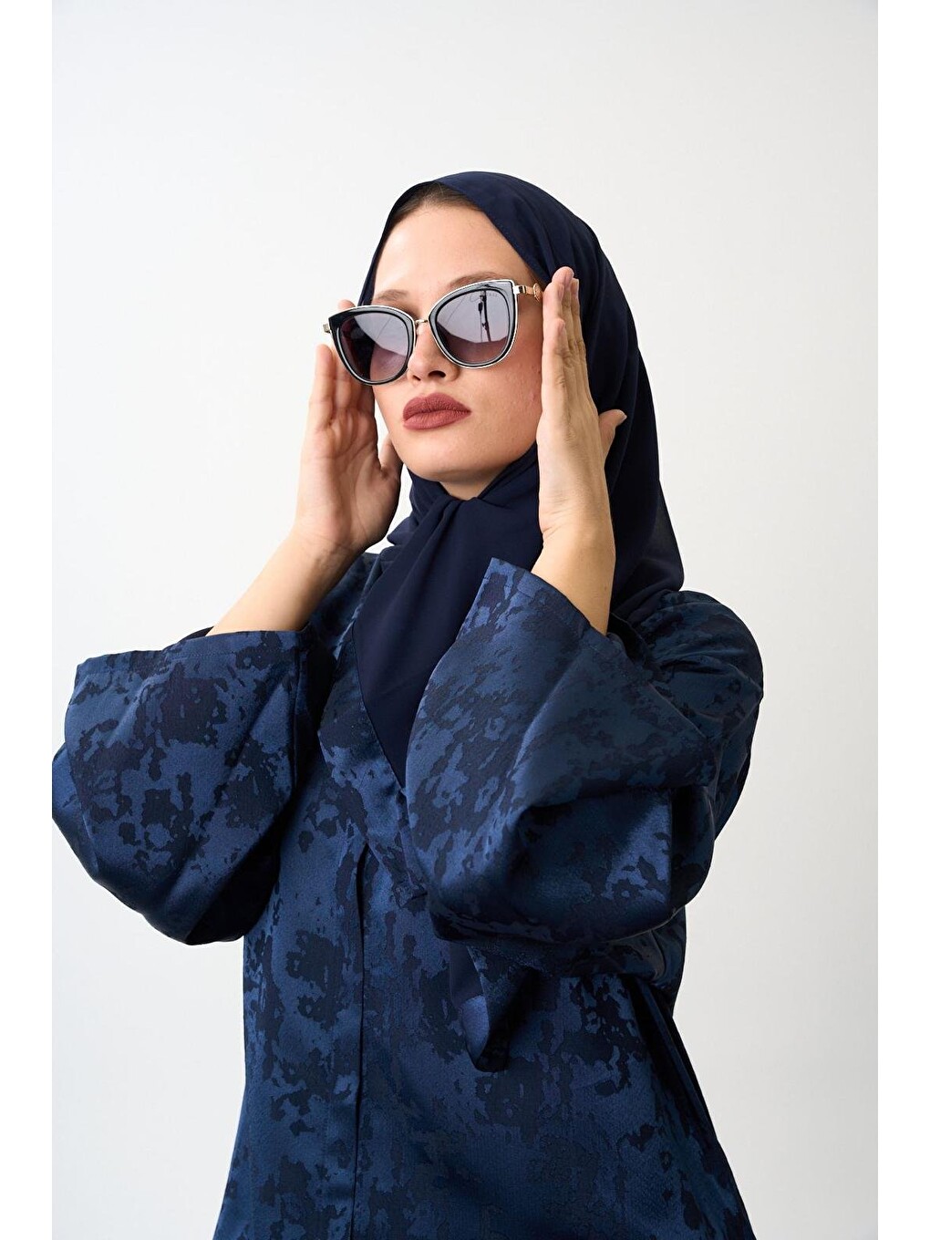 Lacivert Kadın Sahar Luxe Abaya Ferace & Şal - Standart Beden-2