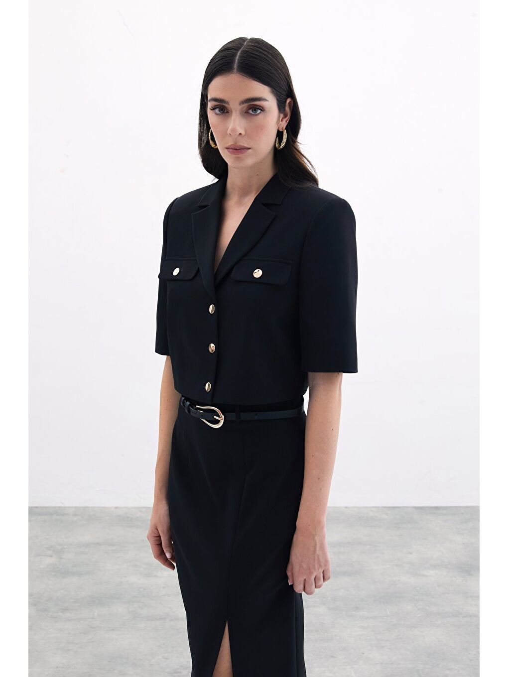 Kısa Kollu Ceket - Siyah-4