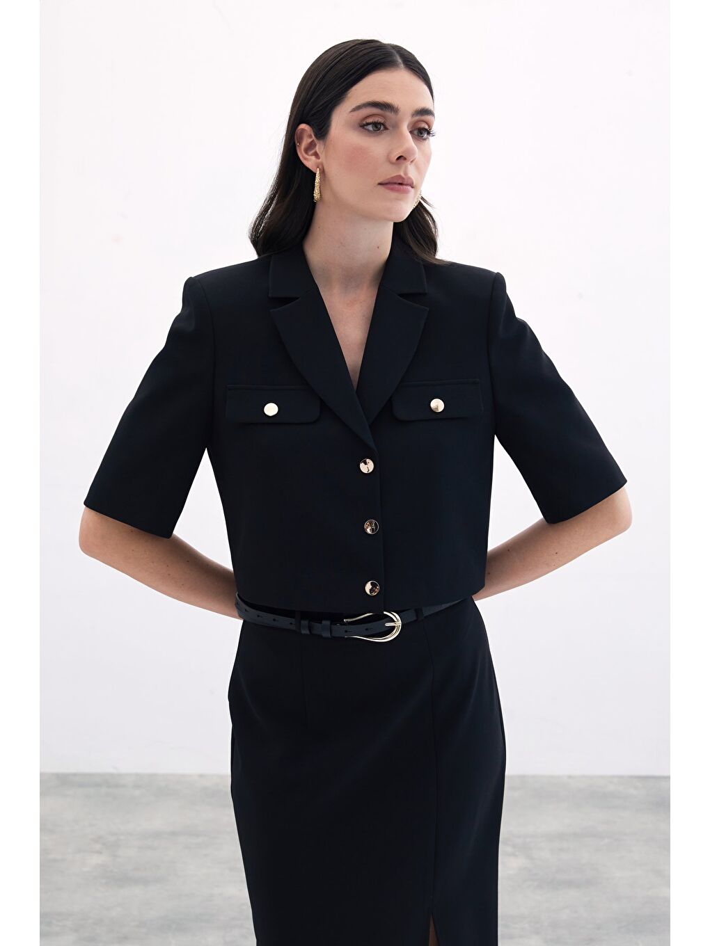 Kısa Kollu Ceket - Siyah-5