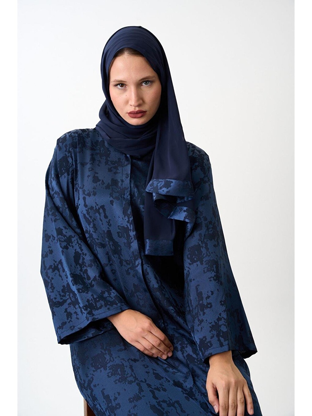 Lacivert Kadın Sahar Luxe Abaya Ferace & Şal - Standart Beden-3
