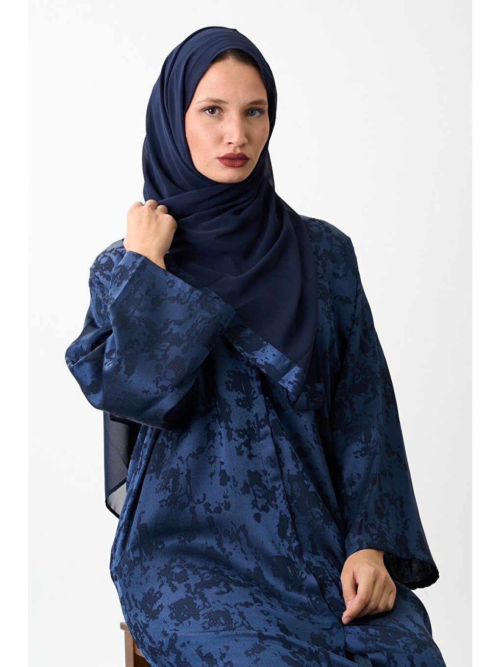 Lacivert Kadın Sahar Luxe Abaya Ferace & Şal - Standart Beden-4
