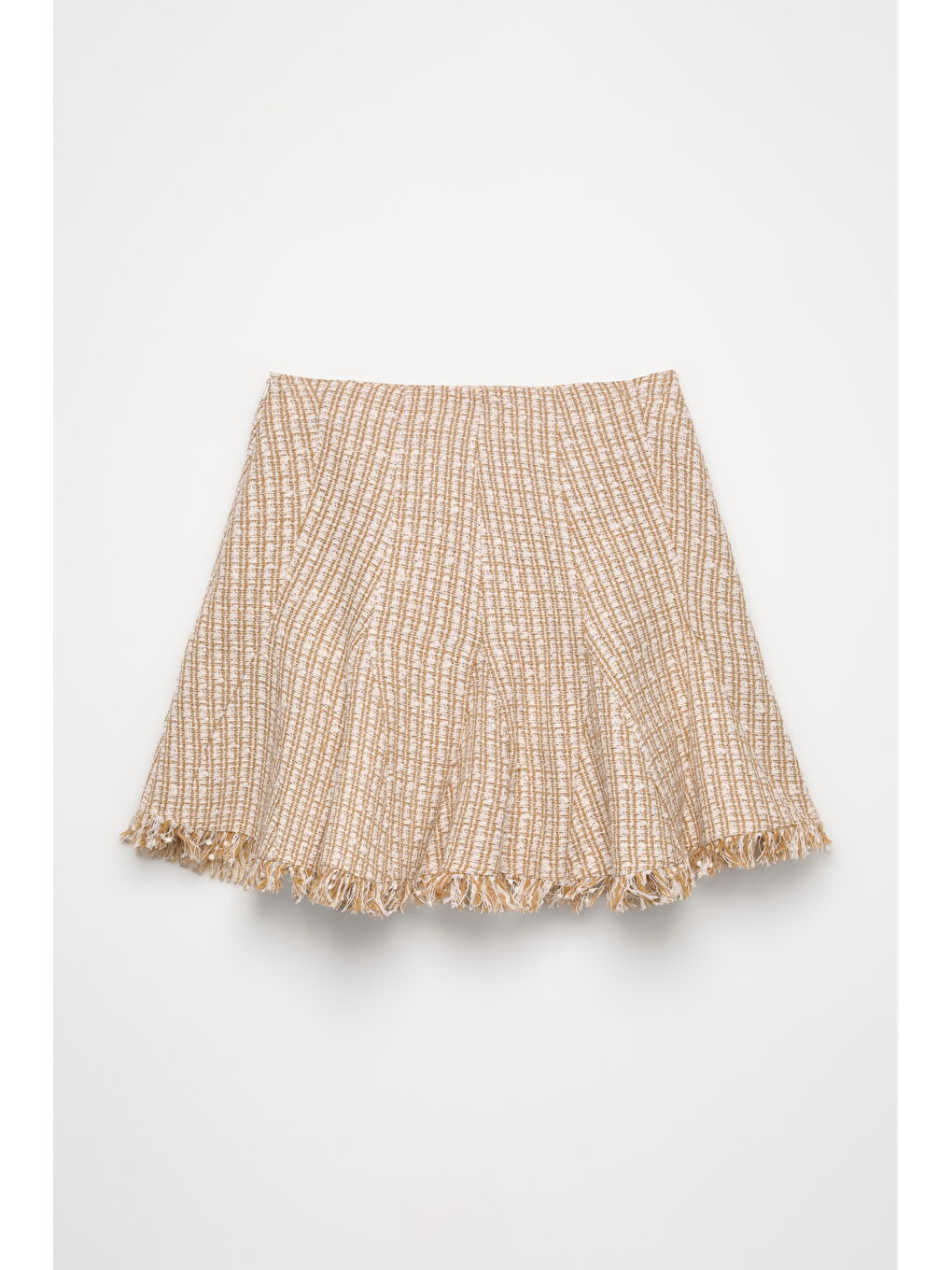 Pile Detaylı Kırçıl Mini Etek Bej-1