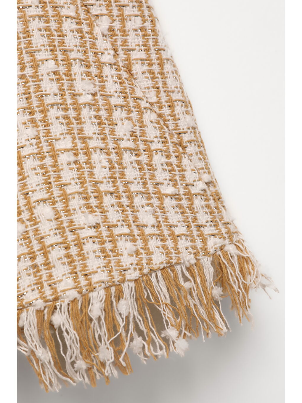 Pile Detaylı Kırçıl Mini Etek Bej-2