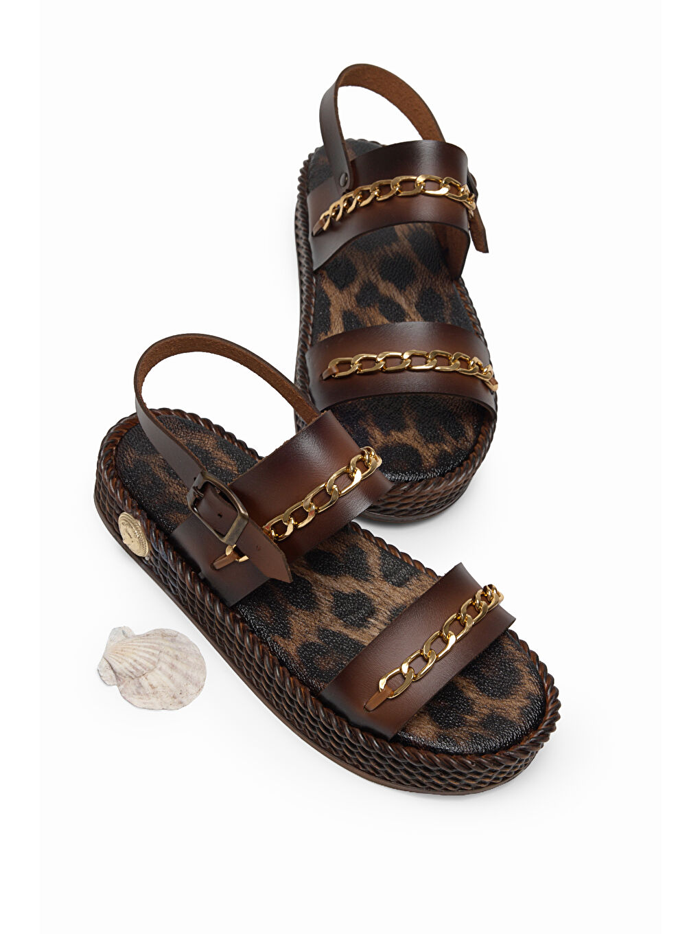 Kahverengi Kadın Taba Poli Taban Rahat Kalıp Tokalı Sandalet-1