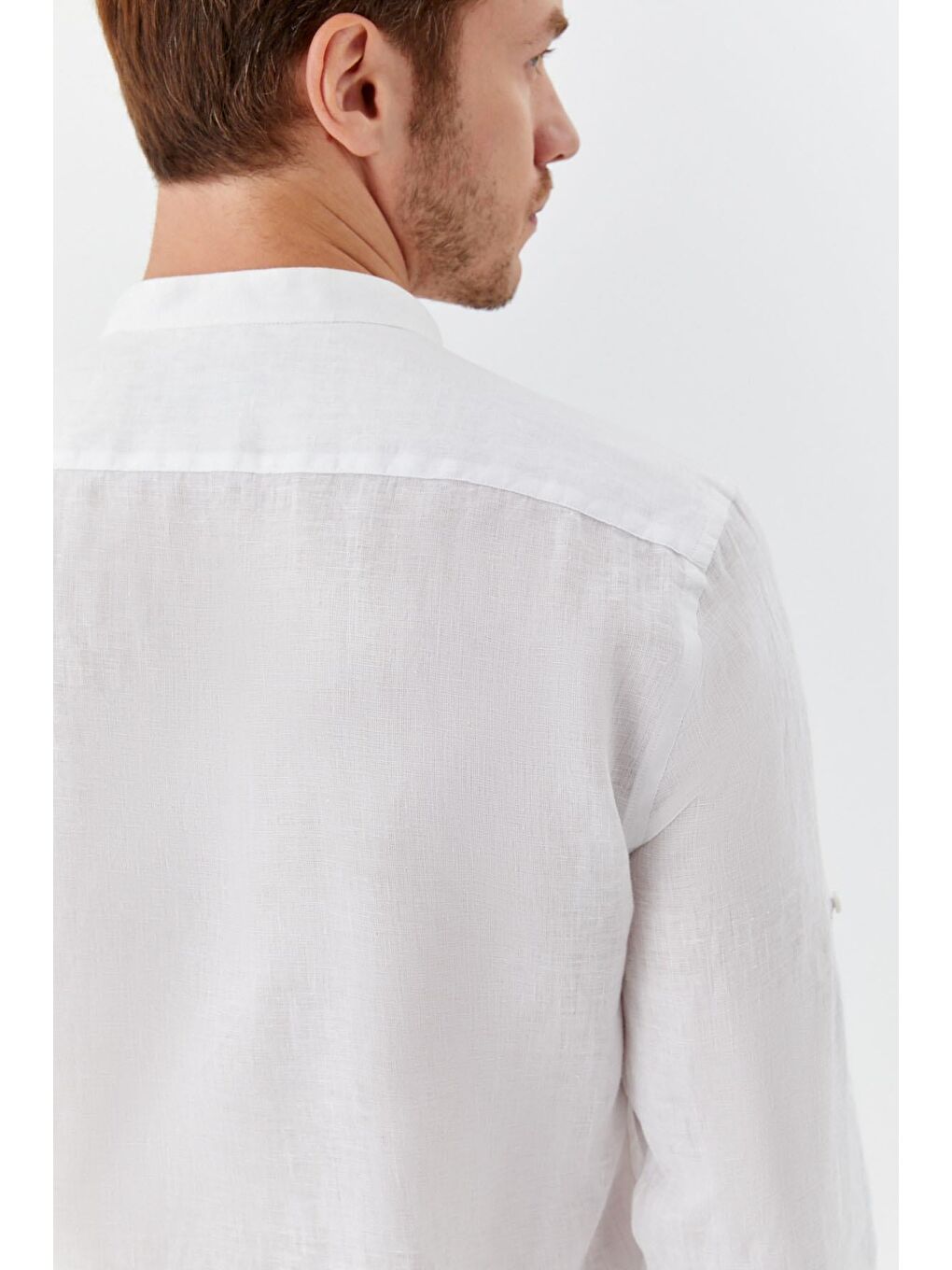 Erkek Beyaz Normal Kesim Regular Fit %100 Keten Hakim Yaka Gömlek-4