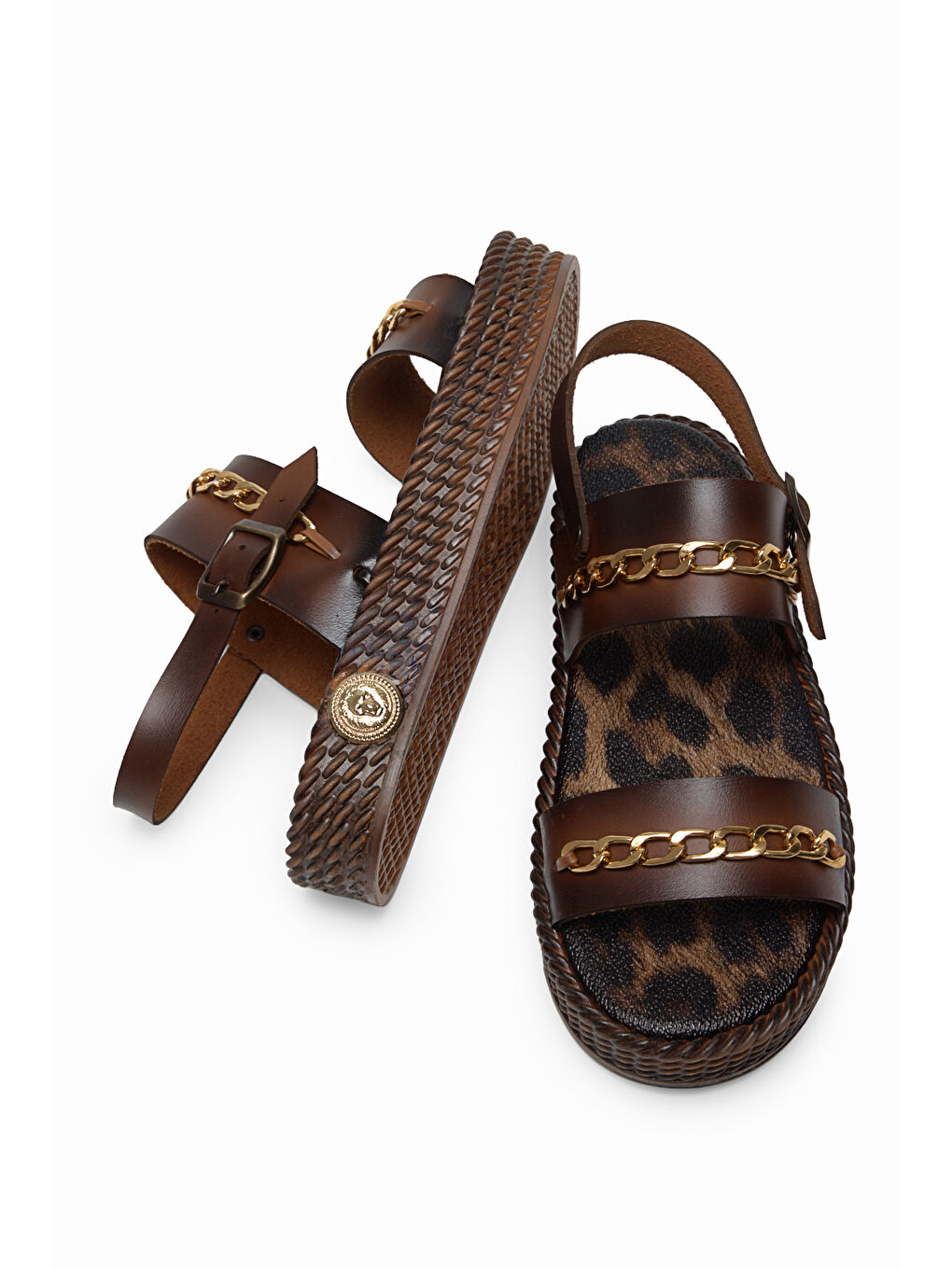 Kahverengi Kadın Taba Poli Taban Rahat Kalıp Tokalı Sandalet-2