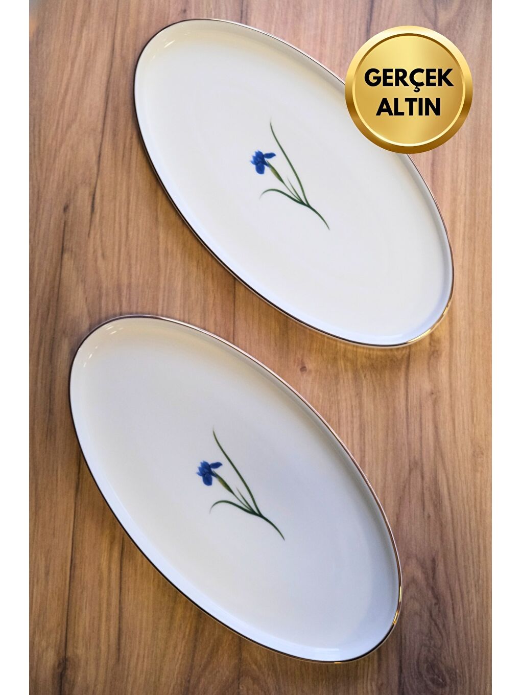 Karışık Porselen Natura İris Altın Yaldızlı Dik Yanaklı Kayık 32,50x17x2,50cm 2 li