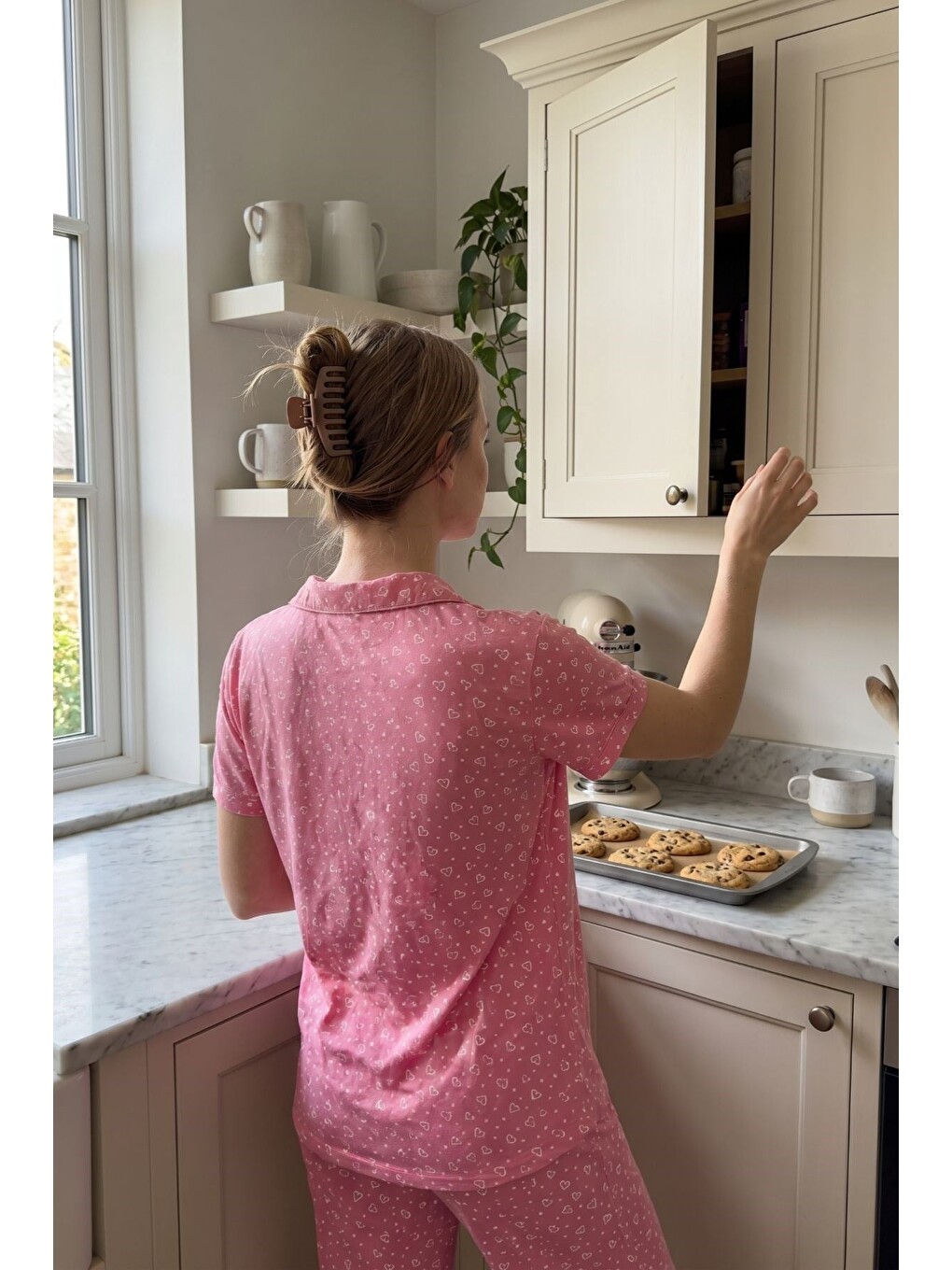 Gömlek Yaka Önden Düğmeli Pijama Takımı Pembe-512184-2