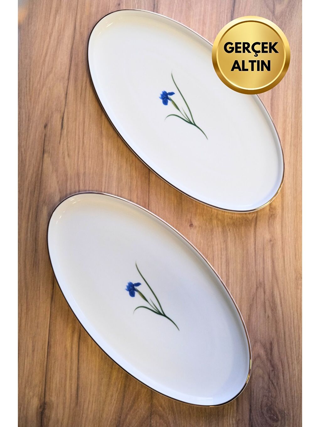 Karışık Porselen Natura İris Altın Yaldızlı Dik Yanaklı Kayık 32,50x17x2,50cm 2 li-1