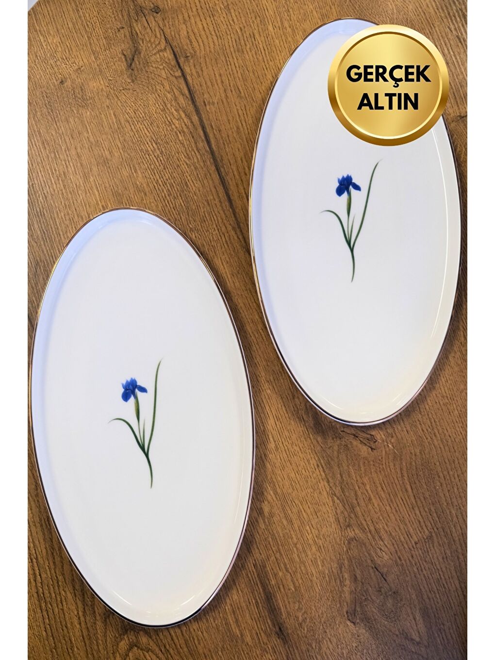 Karışık Porselen Natura İris Altın Yaldızlı Dik Yanaklı Kayık 32,50x17x2,50cm 2 li-2