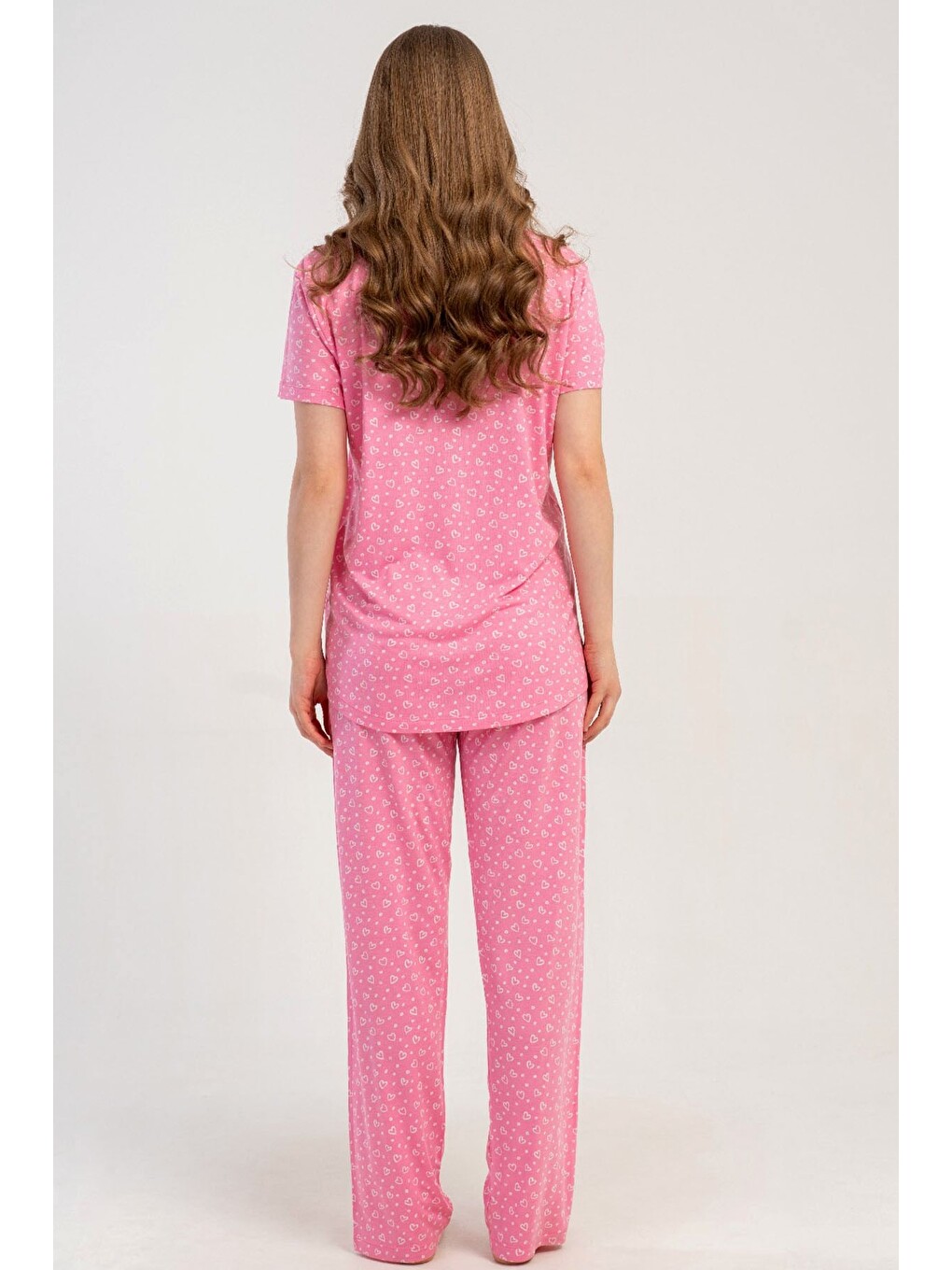 Gömlek Yaka Önden Düğmeli Pijama Takımı Pembe-512184-5