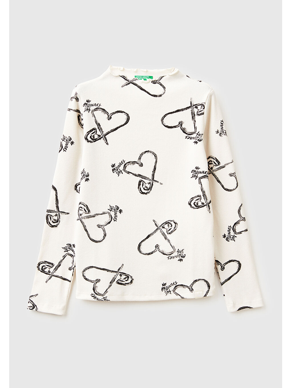 Kız Çocuk Ekru Tamamı Baskılı Logo Etiketli Bebe Yaka Uzun Kollu T-Shirt