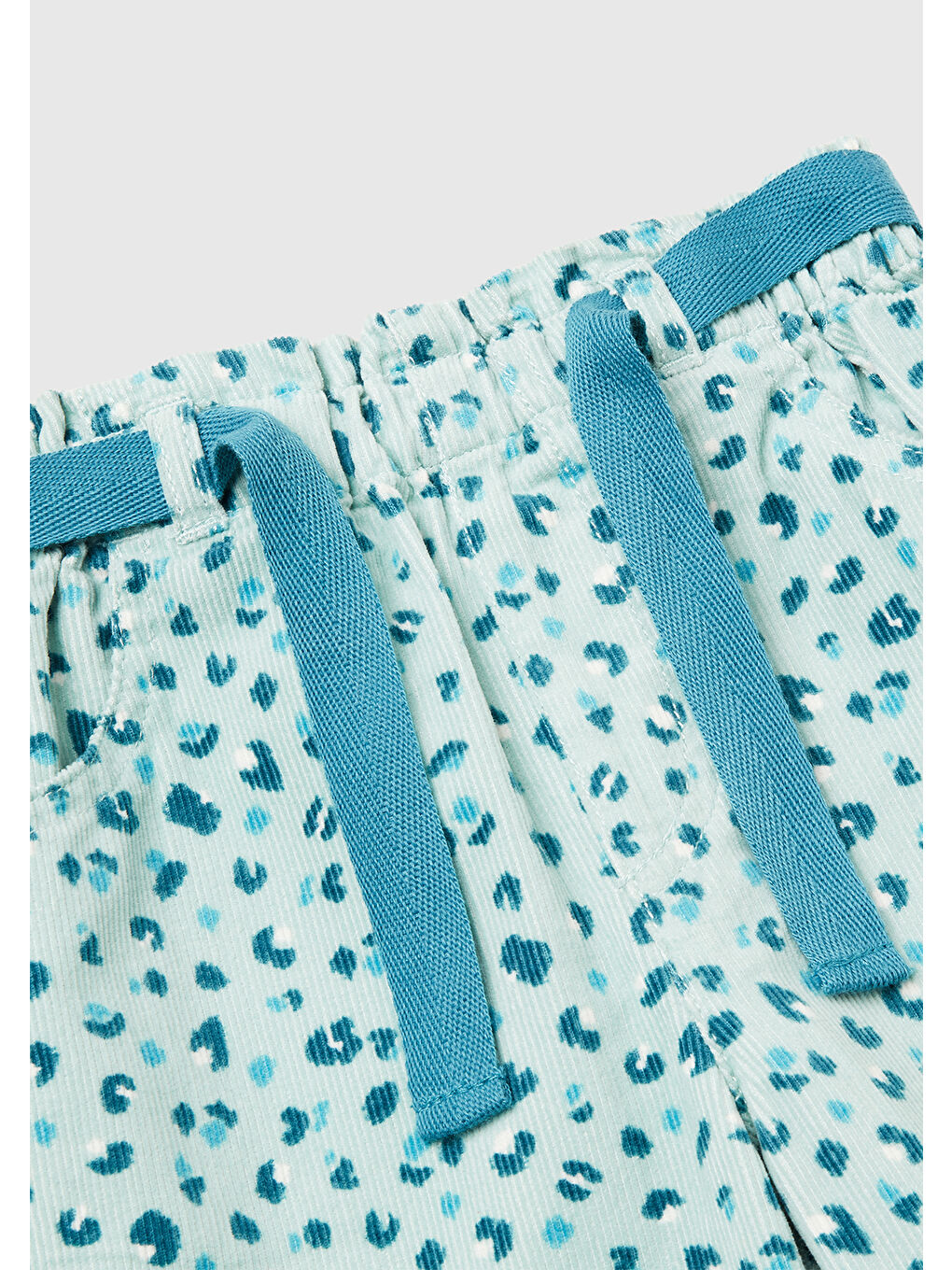 Kız Çocuk Mint Yeşili Tamamı Desenli Beli Ayarlanabilir İpli Kadife Pantolon-2