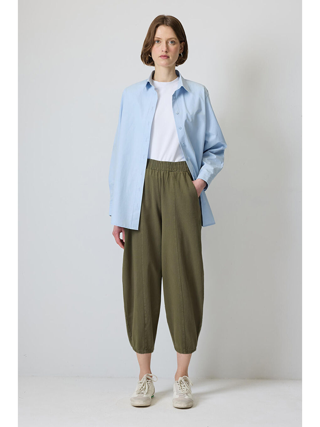 Haki Beli Lastikli Havuç Pantolon-1